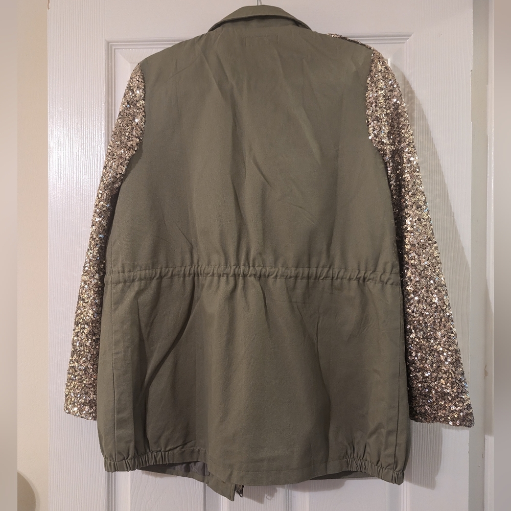 Faubourg Du Temple Olive Sequin Military Jacket View 2